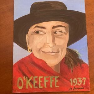 Jo Loomis signed portrait in oil of Georgia O’Keeffe  from a circa 1937 photo,